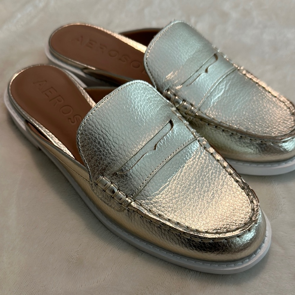 AEROSOLES Metallic Gold Slip-On Loafers